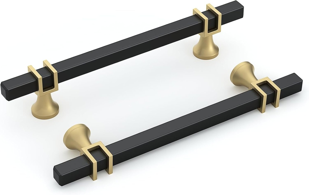 Goldenwarm 10 Pack Black and Gold Cabinet Handles 5 Inch Black and Gold Cabinet Pulls Square Cabinet Pulls Black Cabinet Hardware for Dresser Drawer