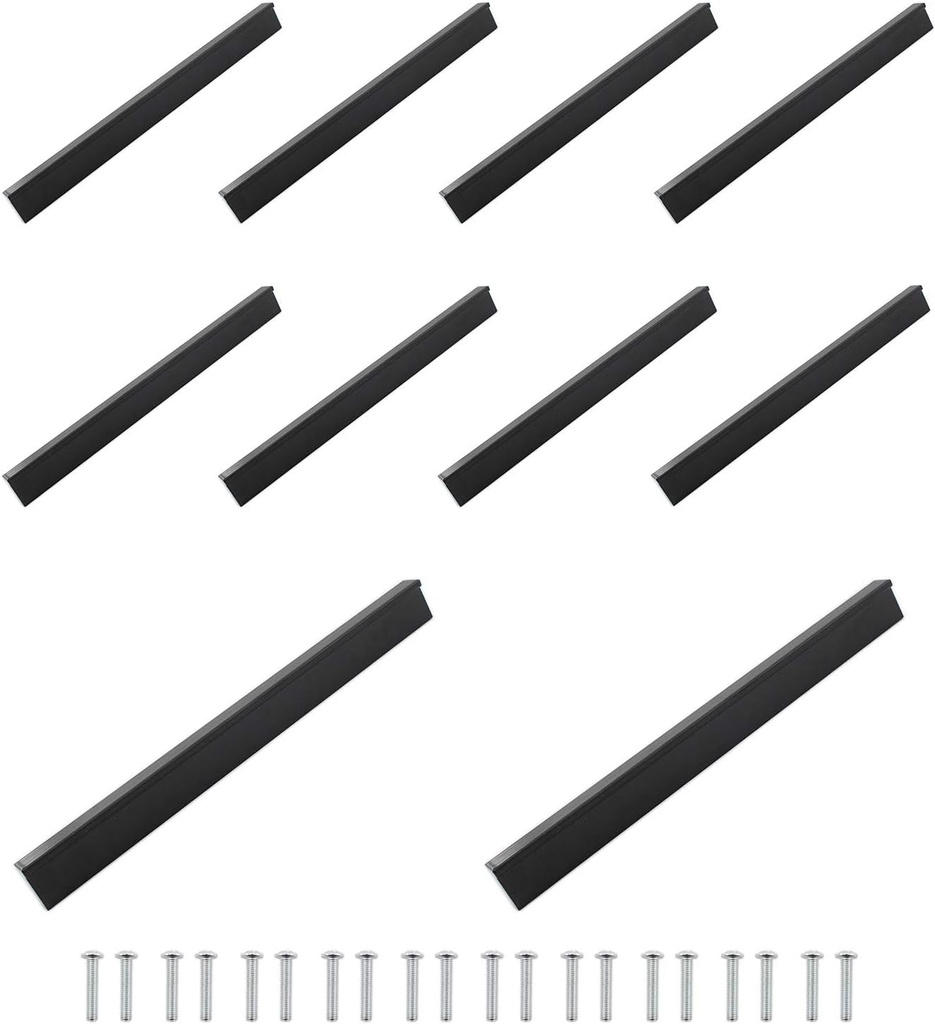10 Pack Cabinet Pulls Handles, Aluminium Alloy Drawer Pulls Cabinet Door Handles Kitchen Cabinet Hardware Kitchen Handles with Installation Screws Black (Hole Spacing:192Mm)