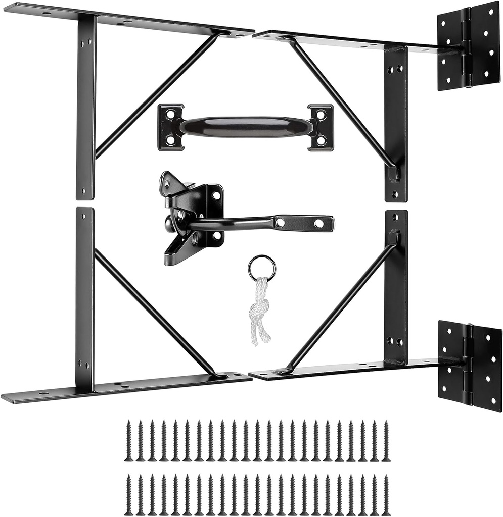 Anti Sag Gate Kit with Gate Hinges Heavy Duty for Wooden Fences-No Sag Gate Corner Brace Bracket for Doors, Corral Gates, Wood Windows (Anti Sag Gate Kit, Gate Latch, Gate Handle)