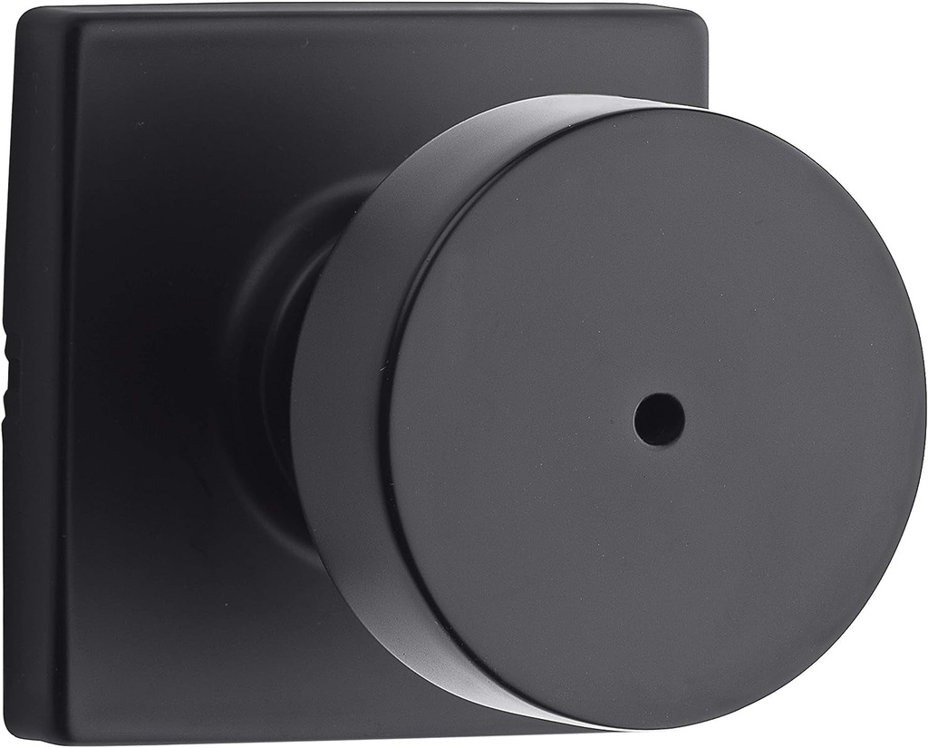 Kwikset Pismo Interior Privacy Door Knob with Lock, Door Handle for Bathroom and Bedroom, Matte Black Keyless Turn Lock Doorknob, with Microban Protection, Square Rose