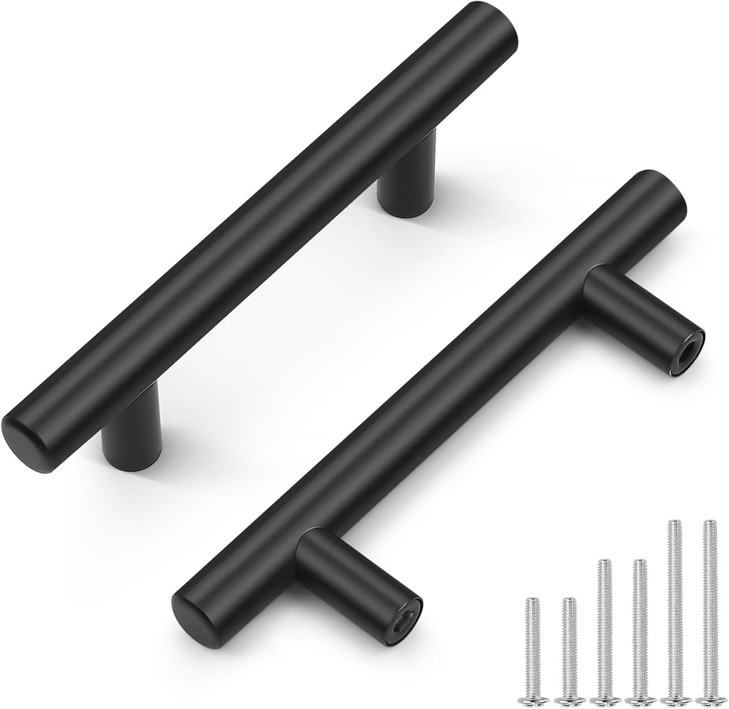 Probrico 30 Pack Black Kitchen Cabinet Handles,Hole Centers 3Inch Black Dresser Drawer Pull Handles,Stainless Steel Cabinet Pulls for Kitchen Bedroom 5Inch Length