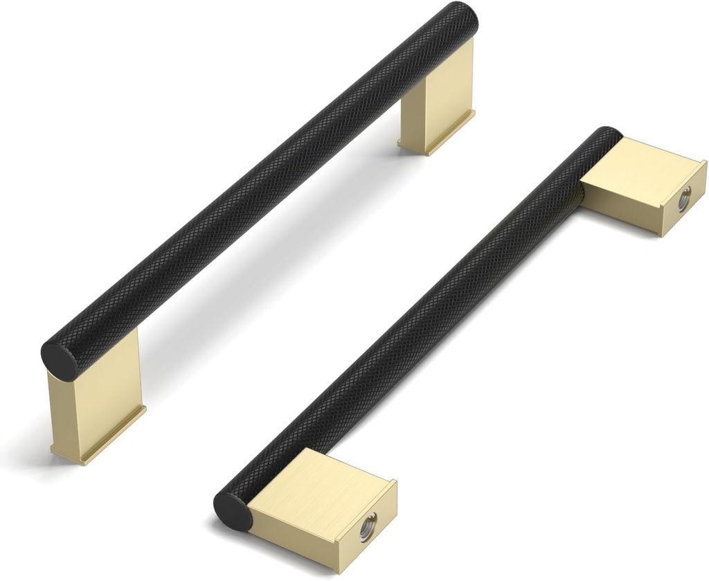 Goldenwarm 10 Pack Black and Gold Cabinet Handles 5 Inch Black and Gold Drawer Pulls Knurled Kitchen Cabinet Handles Kitchen Cupboard Square 2 Tone Cabinet Hardware for Cupboard Handles Drawer