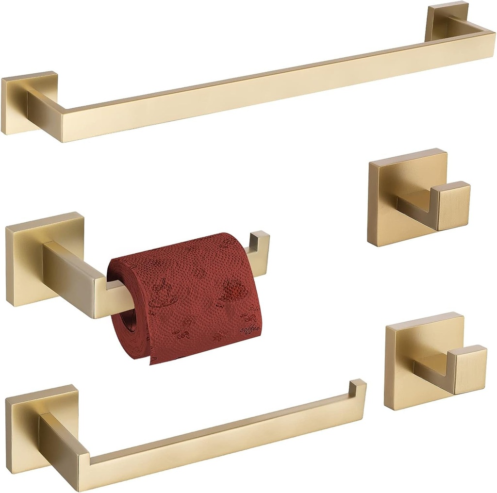 TURS 5-Pieces Bathroom Hardware Accessories Set Stainless Steel Brushed Gold Towel Bar Holder Sets, Wall Mounted,Q7Lsj-P5