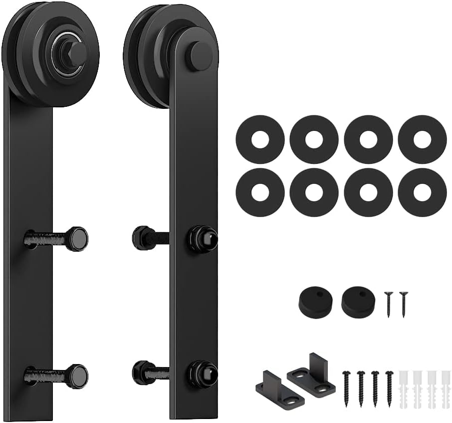 Skysen Sliding Barn Door Hardware Roller Set Black (LK-I Shape Hanger)