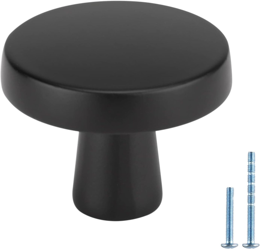 Homdiy 50 Pack Black Cabinet Knobs round Matte Black Kitchen Knobs Zinc Alloy Dresser Knobs Metal Cabinet Handles for Drawer Desk Cabinets Cupboard