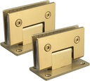 2Pcs Heavy Duty 90 Degree Glass Door Cupboard Showcase Cabinet Clamp Glass Shower Doors Hinge Replacement Part Wall-To-Glass,Stainless Steel Brushed Nickel Gold (90 Degree)
