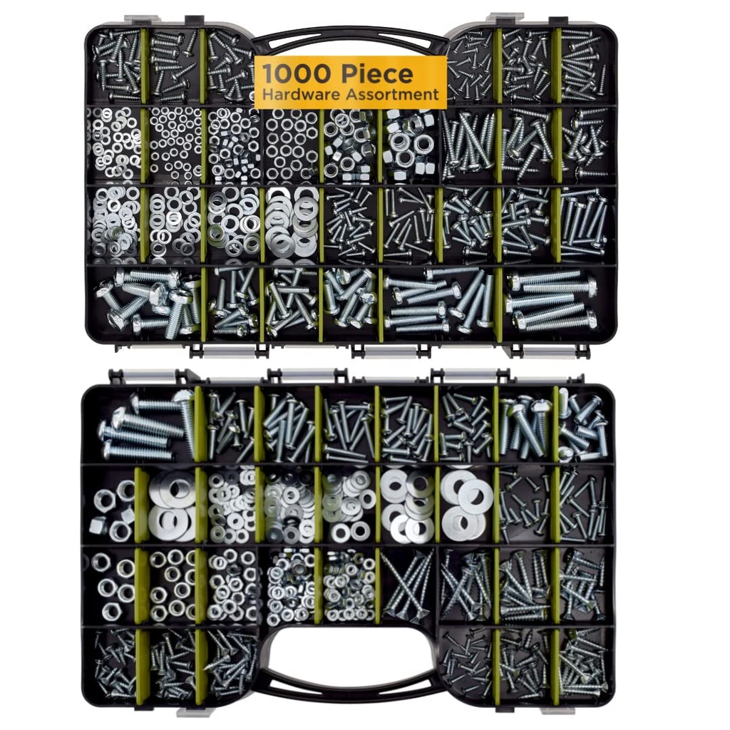 Jackson Palmer 1,000 Piece Hardware Assortment Kit with Screws, Nuts, Bolts & Washers (Double Sided Case)…