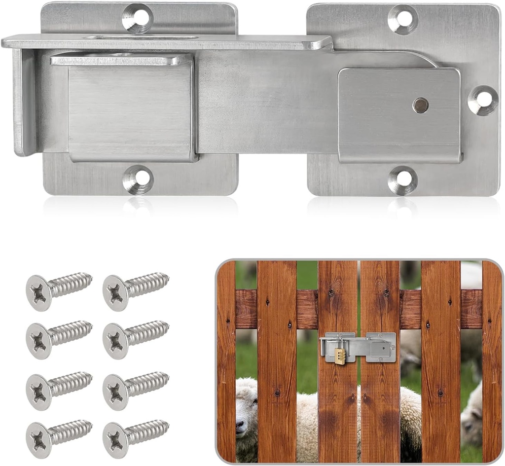 Double Gate Latch with Padlock Holes,Stainless Steel Gate Latch for Wooden Fence,4Mm Heavy Duty Gate Latch,Adjustable Door Latch for Sliding and Swing Open Door