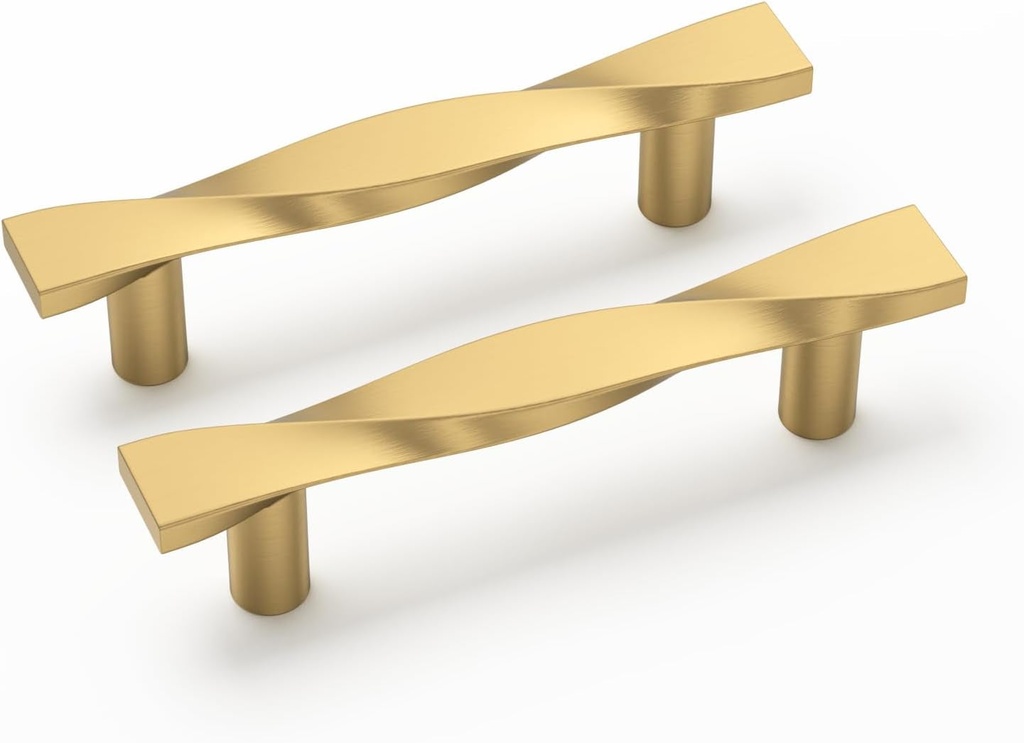Goldenwarm 10 Pack Gold Cabinet Pulls Gold Drawer Pulls Brushed Gold Cabinet Pulls Solid Zinc Alloy Cabinet Handles Gold Cabinet Handware Handles for Bedroom Cupboard Dresser Door, 3Inch Hole Center