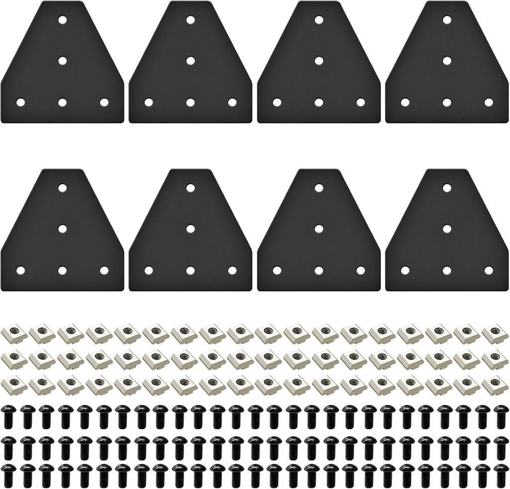 8Pcs 3030 Extrusion T Plate Joining Corner Brackets Connector T Slot Hardware 3030 V Slot Aluminum Extrusion Accessories with T Nuts and Screws for Extruded Aluminum Black