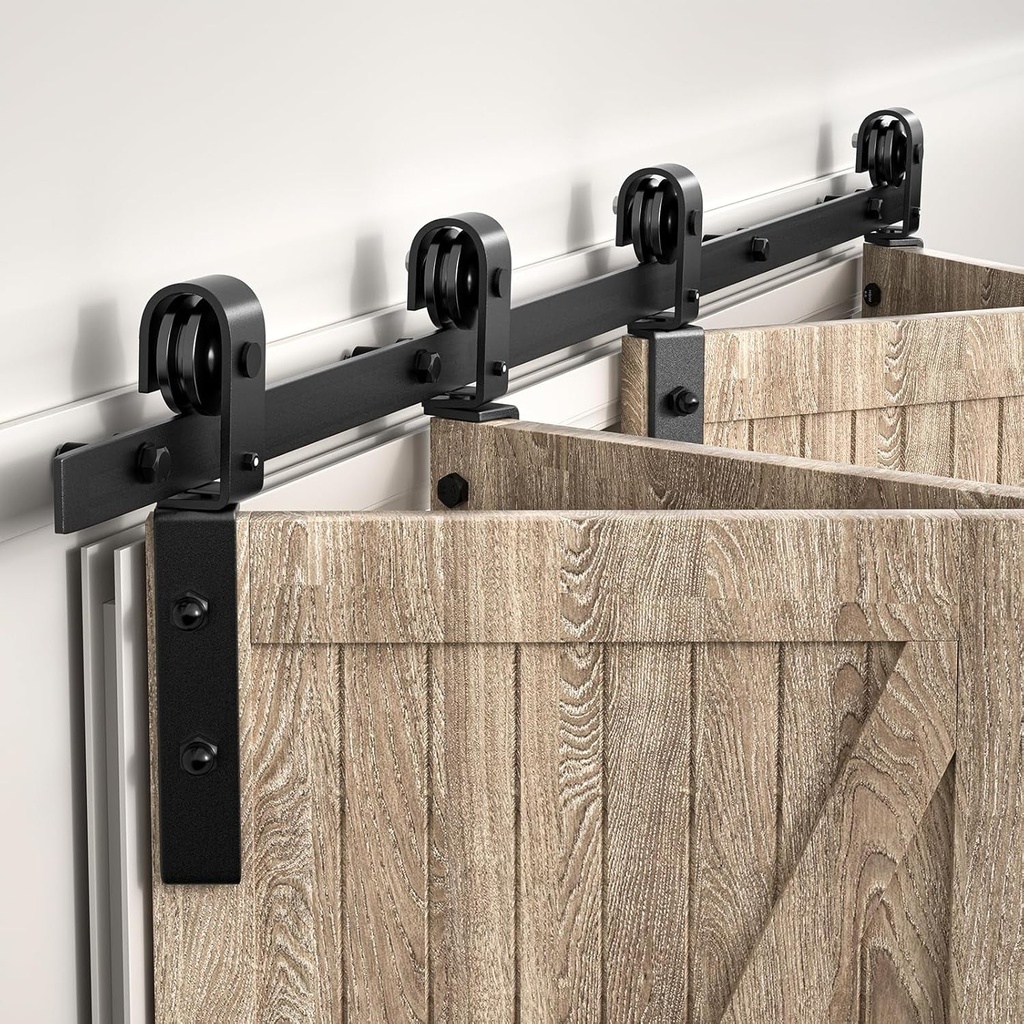 60 Inch Bifold Sliding Barn Door Hardware Kit -Black Track, Heavy Duty Side Mounted Black Roller, for 4 Doors, Provides Comfortable, Quiet Quiet Living 【Door Panel Not Included】