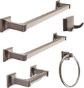 SENTO Cellar Classic Bathroom Accessories Set, Heavy Duty Metal Bath Hardware Set Wall Mounted, Includes Robe Hook, Toilet Paper Holder, Towel Ring, 18” & 24” Towel Bar (5-Piece, Satin Nickel)