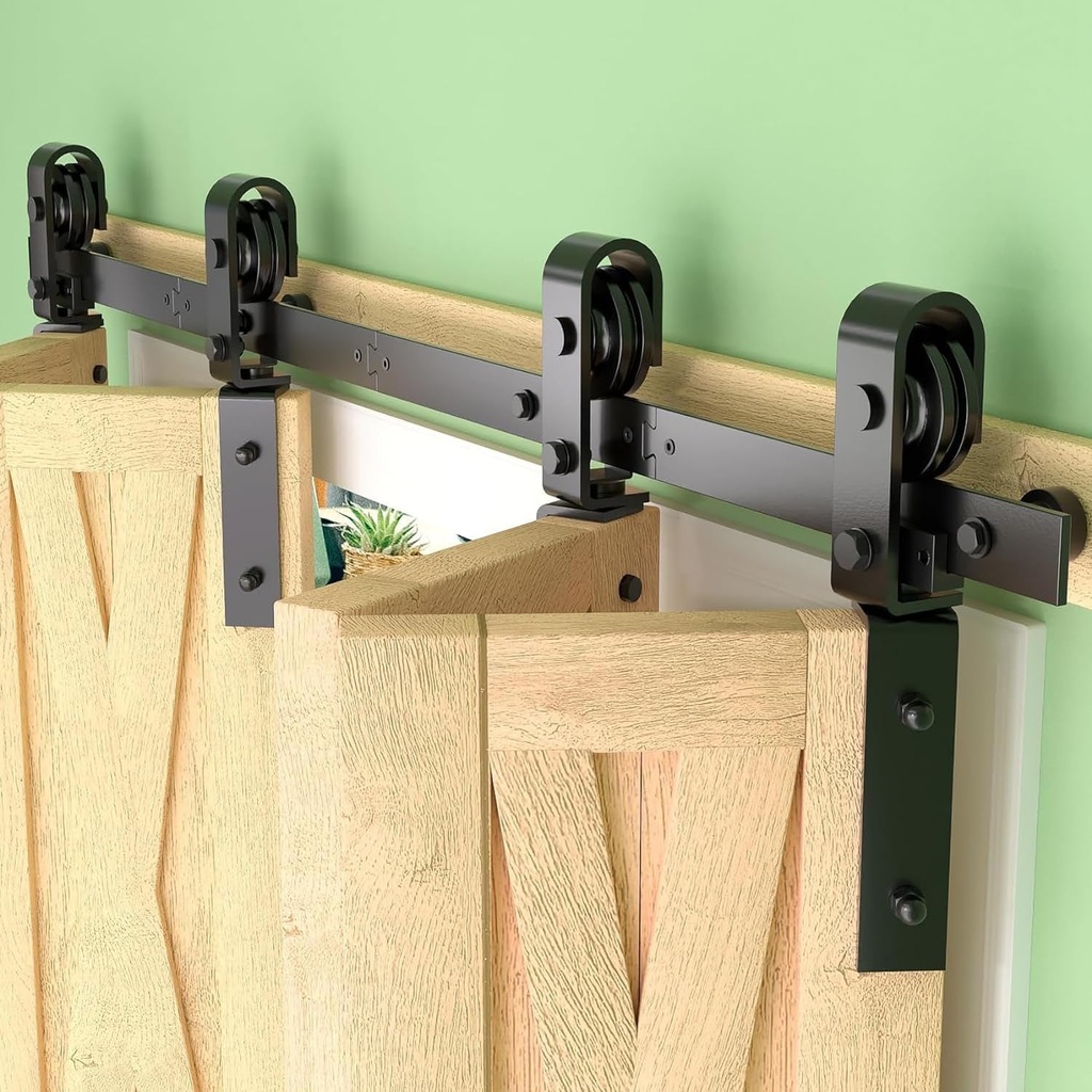 52" Bifold Barn Door Hardware Kit for 4 Doors - Black Plastic Spraying for Corrosion Resistance, Folding Push-Pull for Space Saving, Sturdy and Durable, Smooth and Quiet Sliding(Fold-52-4)