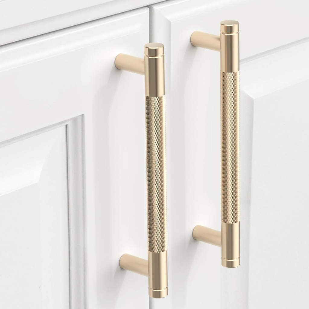 10 Pack Knurled Cabinet Pulls 5 Inch Brushed Brass Kitchen Cabinet Handles Cabinet Hardware Kitchen Handles for Cabinets Gold Drawer Pulls T Bar Drawer Handle