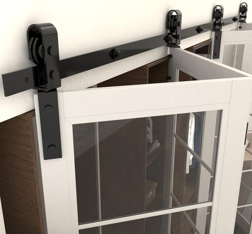 64" Bifold Sliding Barn Door Hardware Track Kit,Side Mounted Black Roller,Smoothly and Quietly,Assembly Easy,Fit Four 15" Bi-Folding Doors (Door Not Included)