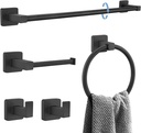 Matte Black Towel Bar Set 5 Pieces Bathroom Hardware Accessory Set Towel Holder Set for Bathroom SUS304 Stainless Steel Bathroom Accessories Set Wall Mounted 24 In