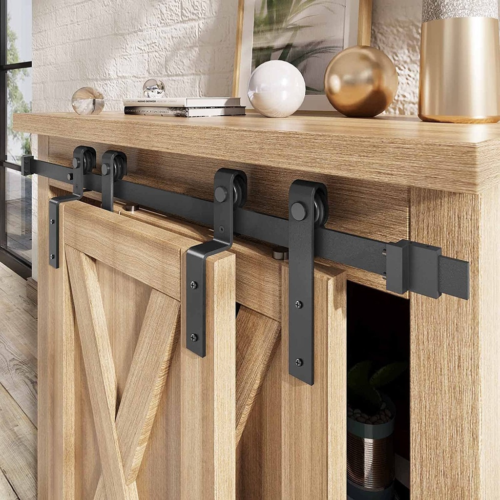 Easelife 3 FT Mini Cabinet Bypass Double Sliding Barn Door Hardware Track Kit,Easy Install,Slide Smoothly Quietly,Apply for Storage Window TV Stand and Other Shielding (No Cabinet)