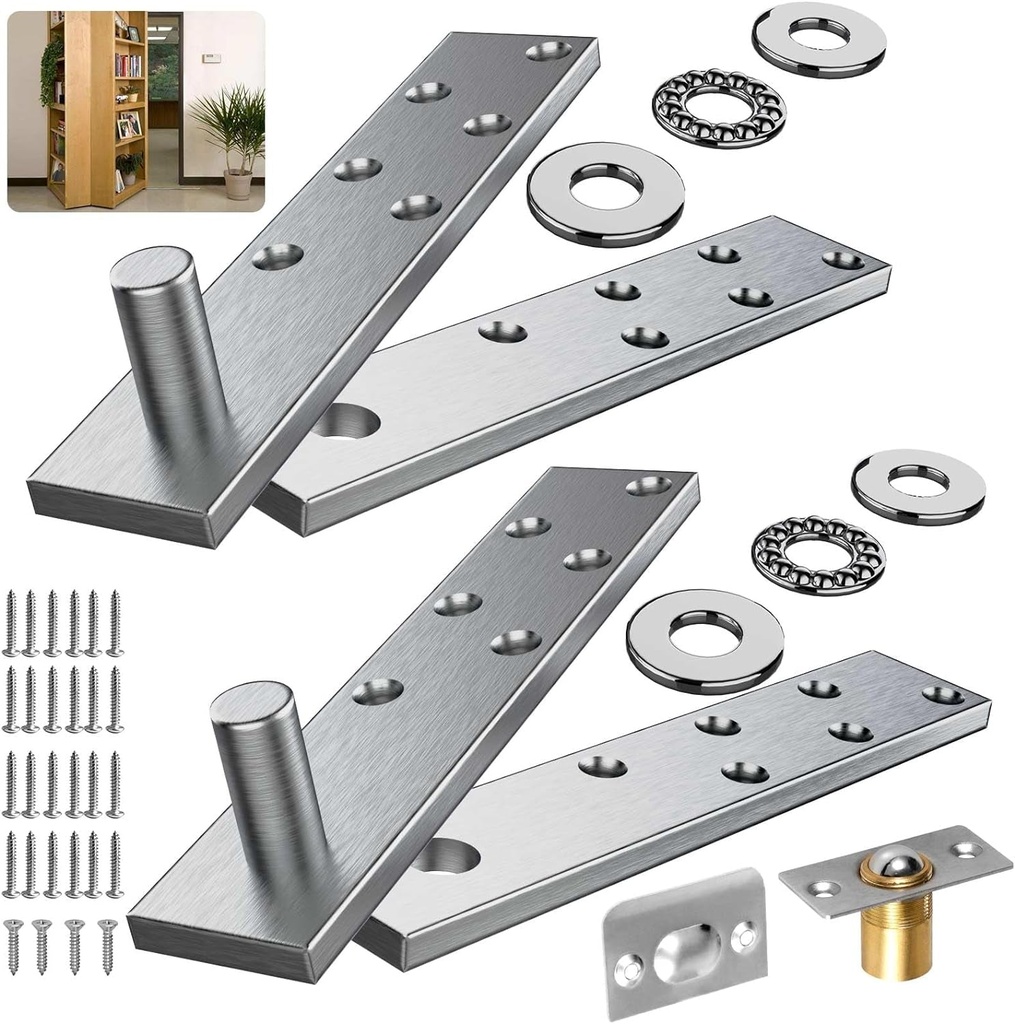 Door Pivot Hinges,Invisible Pivot Hinge System with Door Ball Catch Hardware for Max 300 Lb Heavy Duty Wood Doors & Hidden Door Bookcase & Secret Door (Heavy Duty)