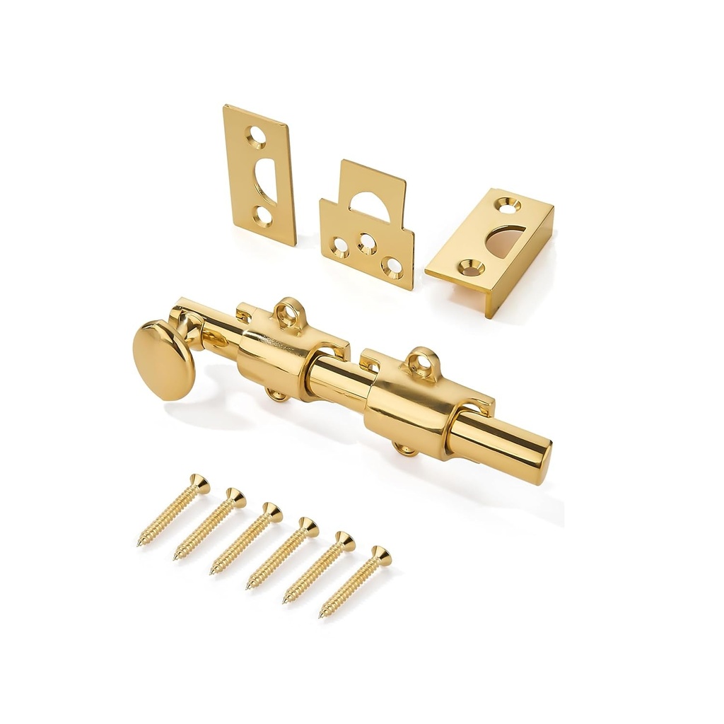 Khtumeware 6 Inches 2-Pack, Polished Brass Solid Brass Dutch Door Surface Slide Latches & Slide Surface Bolts, Decorative Surface Slide Bolts for Windows and Doors