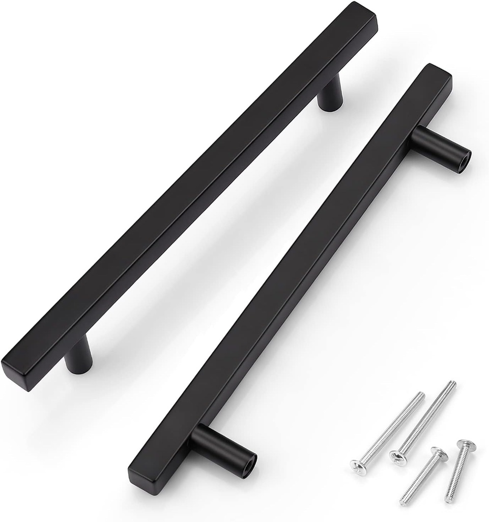 KNOBWELL 50 Pack 6-3/10 Inch Black Cabinet Handles Modern T Bar Knobs for Kitchen Cupboard Cabinet Door Hardware Dresser Drawer Handles
