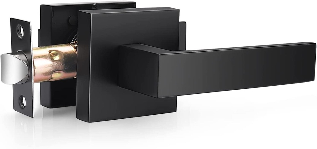 Probrico Interior Passage Lever Matte Black, Keyless Hall and Closet Door Handle Heavy Duty Indoor Hardware with Square Panel, Left or Right Handing