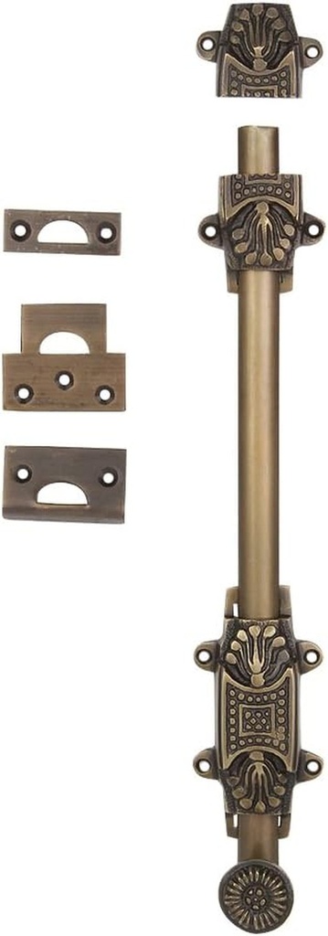 Door Sliding Bolt & Latches, 12 X 1 1/4 Inches with 3 Gate Latch, Barrel Bolt Antique Brass Finish, Security Slide Lock for Doors Gates Cabinet
