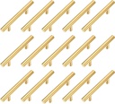 15 Pack Brushed Gold Cabinet Pulls Stainless Steel T Bar Pull Handles Modern Euro Tube Kitchen Cupboard Knobs Hardware for Closet Drawer Door Wardrobe (Overall Length 5", Hole Center 3")