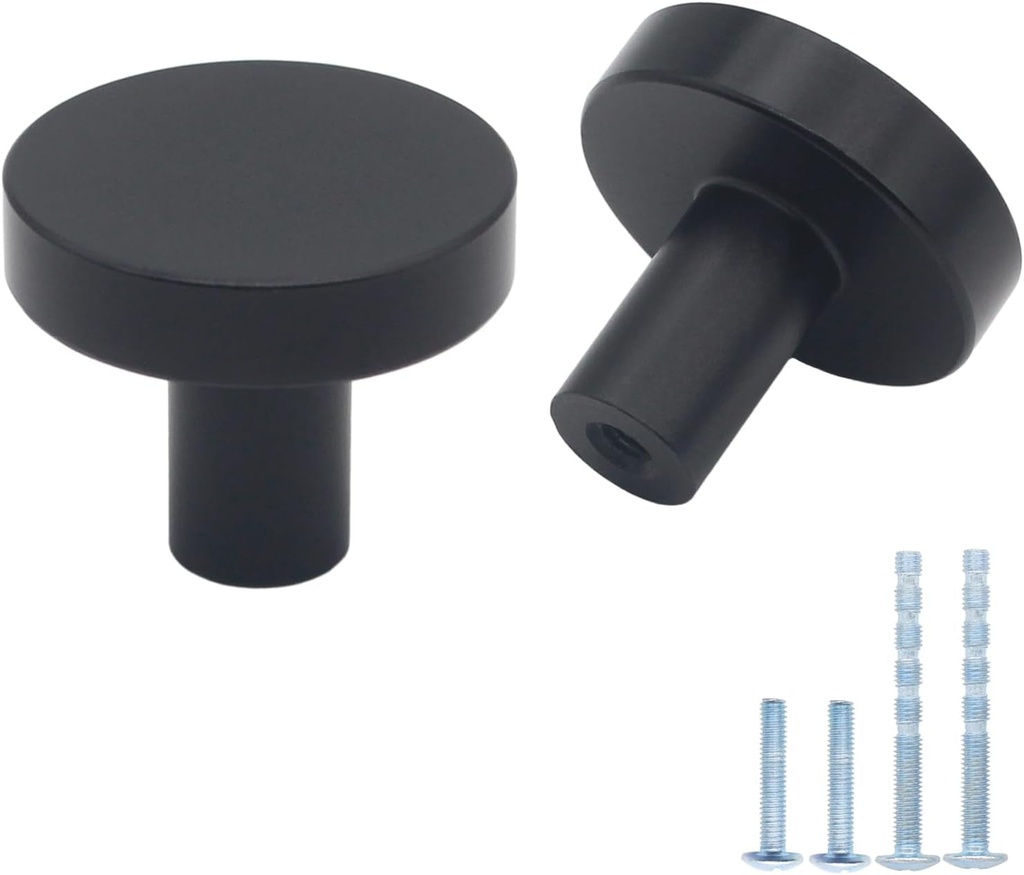 20 Pack Matte Black Kitchen Cabinet Knobs, Solid Dresser Knobs Drawer Knobs for Cabinets, Single Hole Black Knobs for Cabinets and Drawers Hardware Round