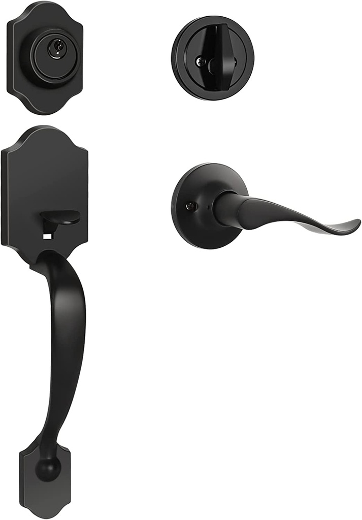 Haidms Matte Black Front Door Handle and Deadbolt Set, Front Door Lock Set, Entry Door Locksets with Deadbolt Single Cylinder, Exterior Door Handle with Reversible Handle Lever