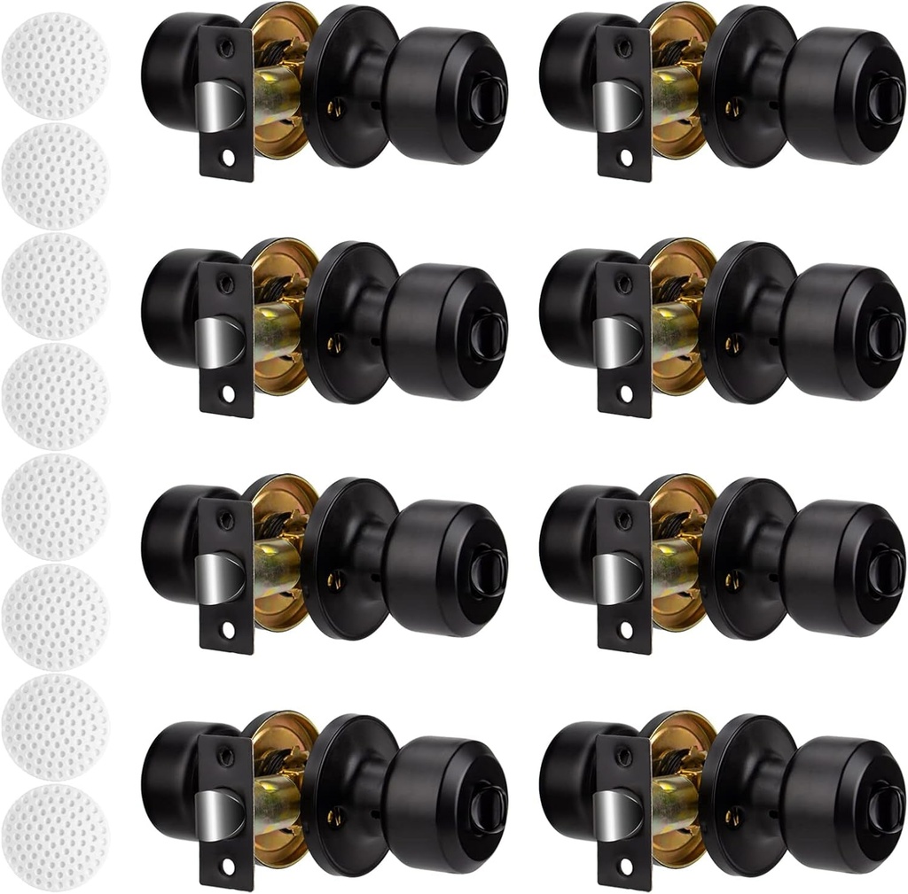 8 Pack Matte Black Door Knobs Privacy Interior Lock Passage Bedroom Bathroom Keyless Doorknob Door Handle Lockset Hardware and Instruction Included