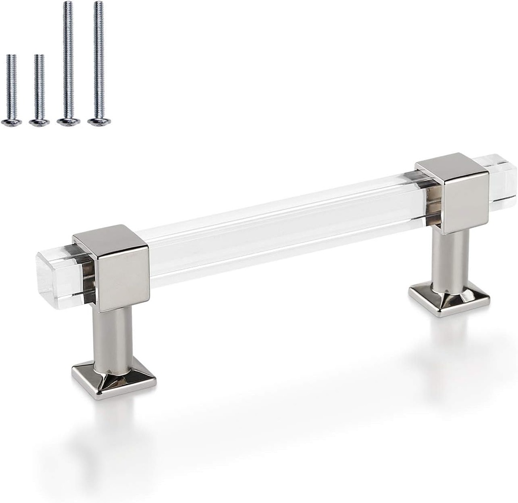 3-3/4 Inch Cabinet Pulls Kitchen Cabinet Handles Polished Chrome Modern Drawer Pulls 25 Pack Acrylic Cabinet Hardware for Bathroom and Bedroom