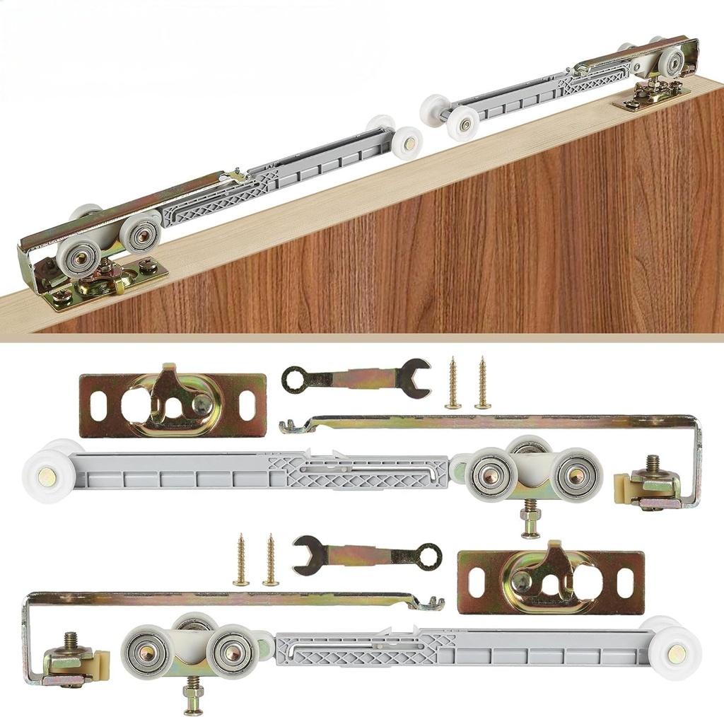 2Pack Bi-Direction Sliding Pocket Door Soft Close and Open Hanger Fit Johnson Part #1062 Replacement Kit, 1" Nylon Ball Bearing Wheels, 200Lbs Weight Capacity