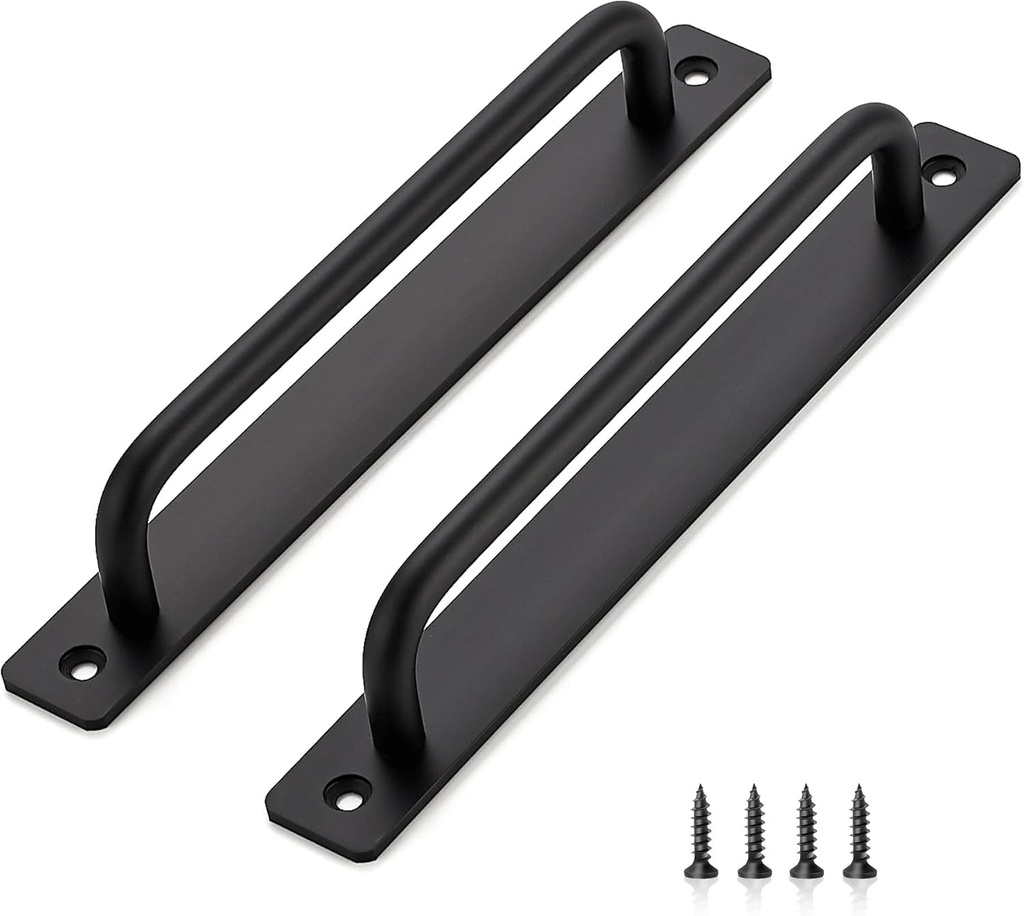 Ravinte Barn Door Handles 8 Pack Sliding Door Handle 7.5" Hole Center Barn Door Handles Black Cabinet Handles Door Pull Handle Zinc Alloy Door Pulls with Plate for Sliding Closet Door Handle