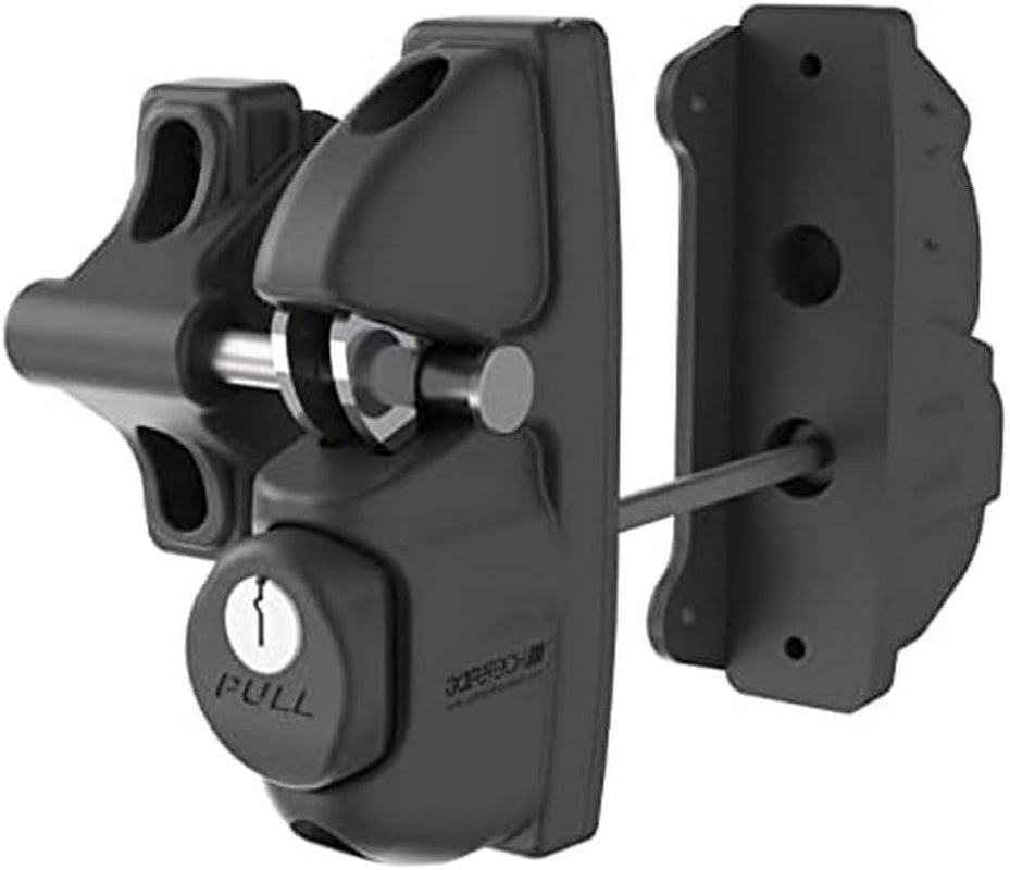 Safetech Hardware Two Sided Gate Latch W/ 2 Independent Latching Hooks for Added Security, Key Lockable on Both Sides, Heavy Duty Gravity Latch for Metal, Wood, and Vinyl Fences (SLV Viper X2 - Black)