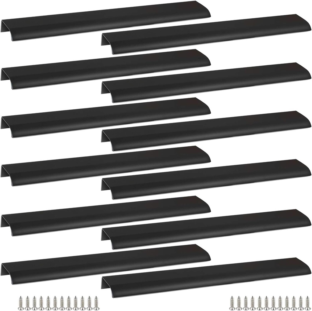 Black Back Mount Finger Edge Pull 300Mm/11.8", Aluminum Hidden Handle Concealed Tab Pulls for Home Kitchen Living Room Door Drawer Cabinet (12Pcs)