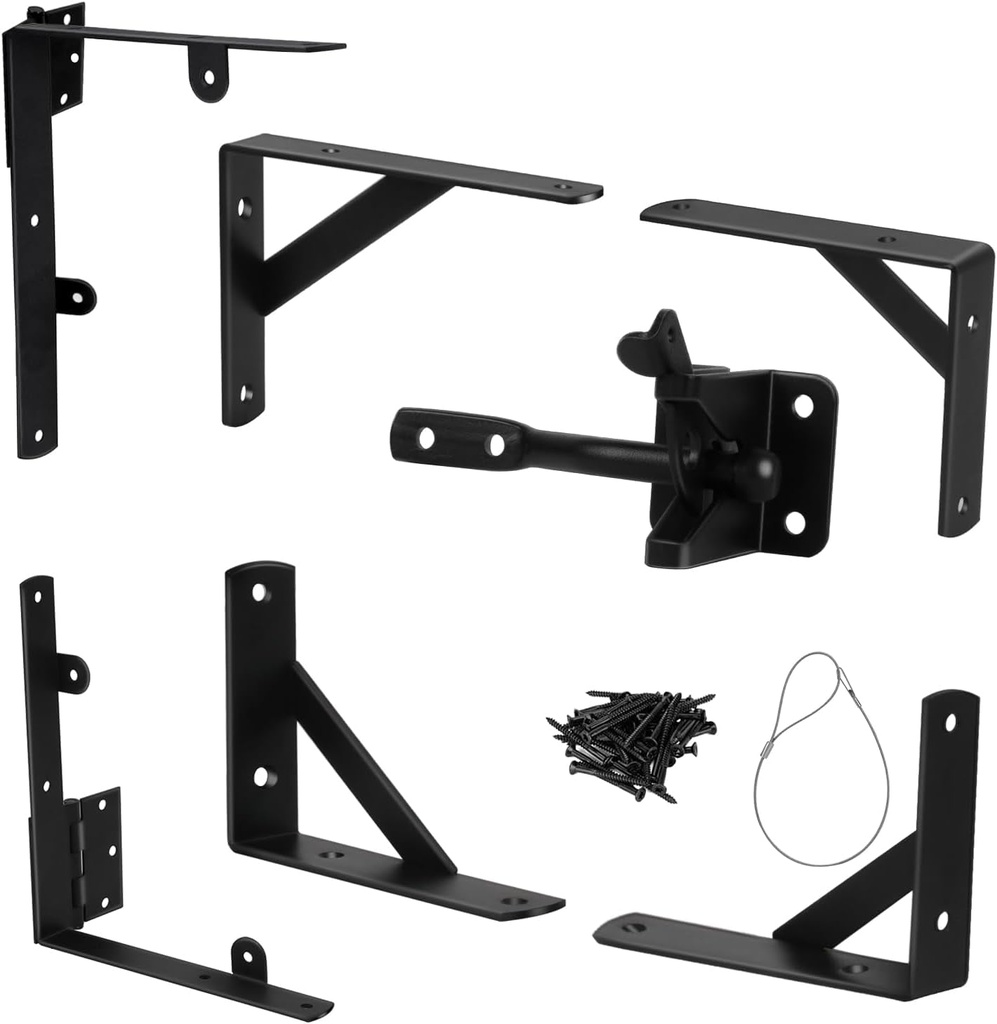 Gate Corner Brace Bracket anti Sag Gate Frame Kit,Heavy Duty Fence Gate Hardware with Gate Latch，Gate Hinges for Wooden Fence,Outdoor Gates,Driveway Gates,Shed Doors,Corral Gates