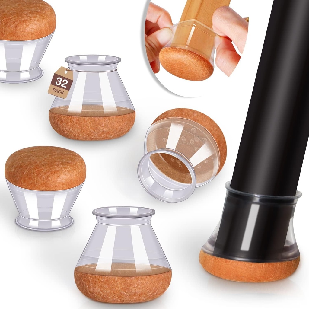 YOZON 2023 New Chair Leg Floor Protectors for Hardwood Floors Felt Furniture Pads Silicone Caps 32 Pack Non Slip Reduce Noise Clear round Medium Fit 3/4"~1-3/16" (19-30Mm)