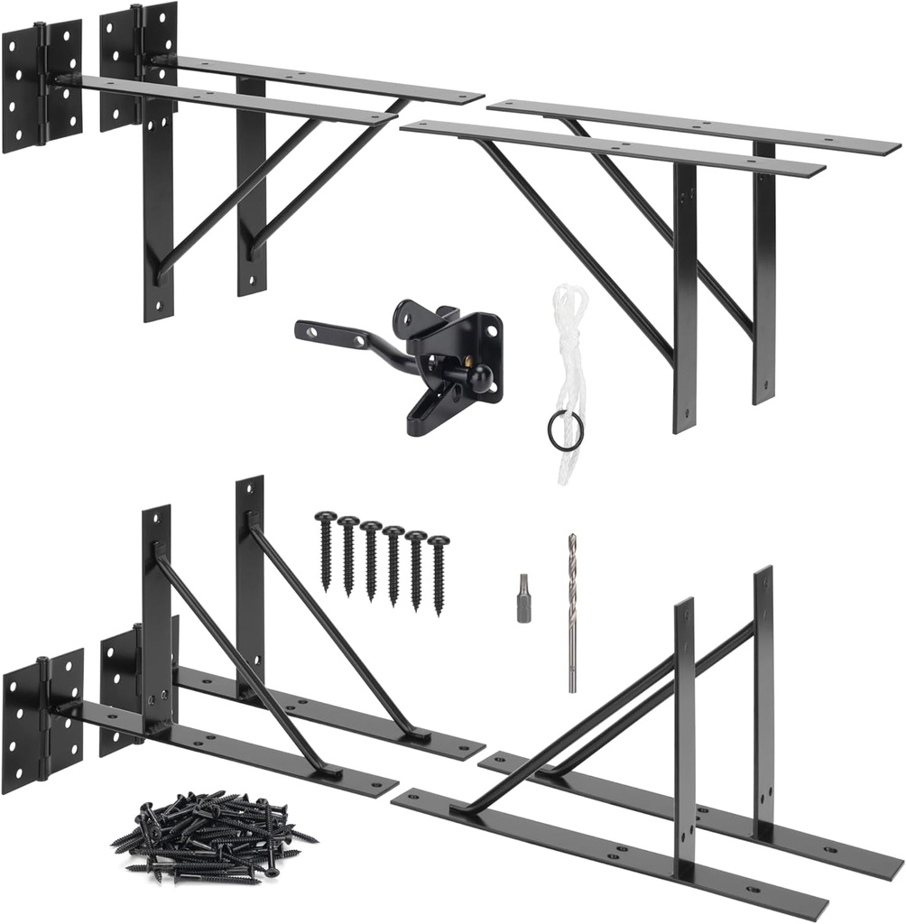 2 Set anti Sag Gate Corner Brace Bracket, Heavy Duty Gate Frame Kit with Self-Locking Gate Latch, Black Gate Hardware for Wooden Fence, Shed Doors, Driveway Gates, Corral Gates, Wood Windows