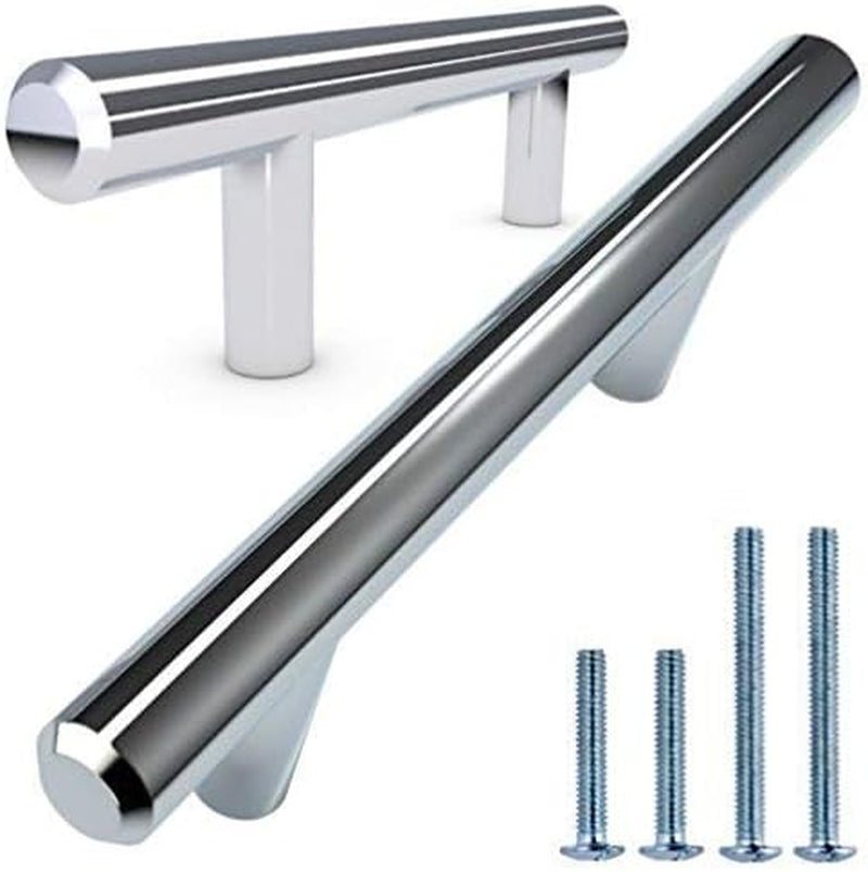 ALPINE HARDWARE Premium Solid Euro Style Bar Handle Pull-25Pack ~3.75 Inch Hole Center & 6 1/8 Inch Length-Heavy Stainless Steel Bar Handle W/ Polished Chrome Finish-American Owned Cabinet Hardware