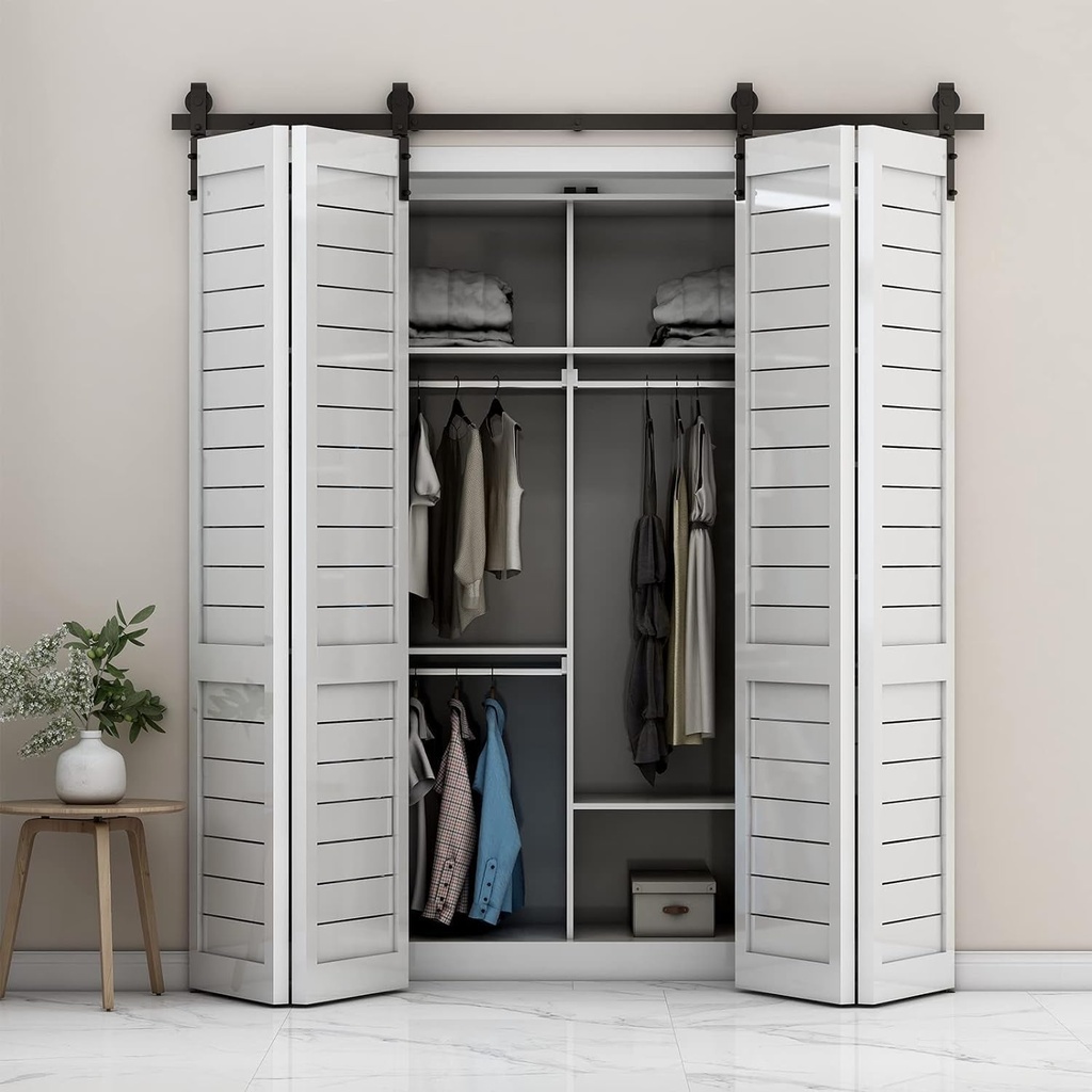72" Bi-Folding Sliding Barn Door Hardware Track Kit,Smoothly&Quietly,Side Mounted Black Roller,Easy Install,Door Not Included [Fit Four 17" Bifold Doors]