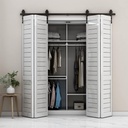 72" Bi-Folding Sliding Barn Door Hardware Track Kit,Smoothly&Quietly,Side Mounted Black Roller,Easy Install,Door Not Included [Fit Four 17" Bifold Doors]