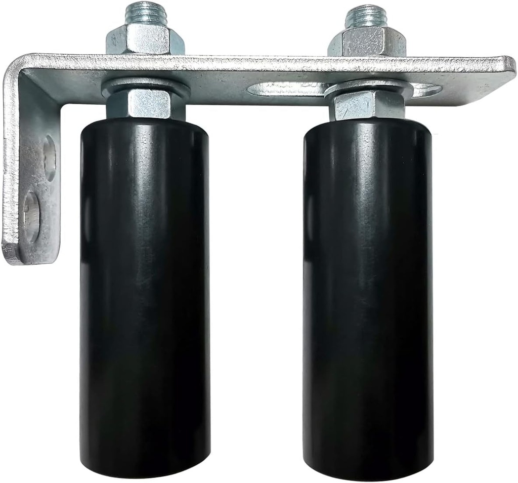 Universal Slide Gate Guide Roller 4" Black L Rear Post Bracket Adjustable Dual Nylon Rollers Gate Support Assembly for Sliding Rolling Gates (1 Set)
