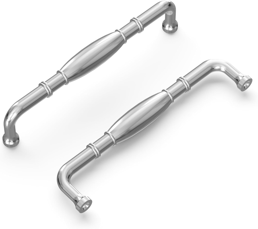 Hickory Hardware 10 Pack Solid Core Kitchen Cabinet Pulls, Luxury Cabinet Handles, Hardware for Doors & Dresser Drawers, 5-1/16 Inch (128Mm) Hole Center, Chrome, Williamsburg Collection