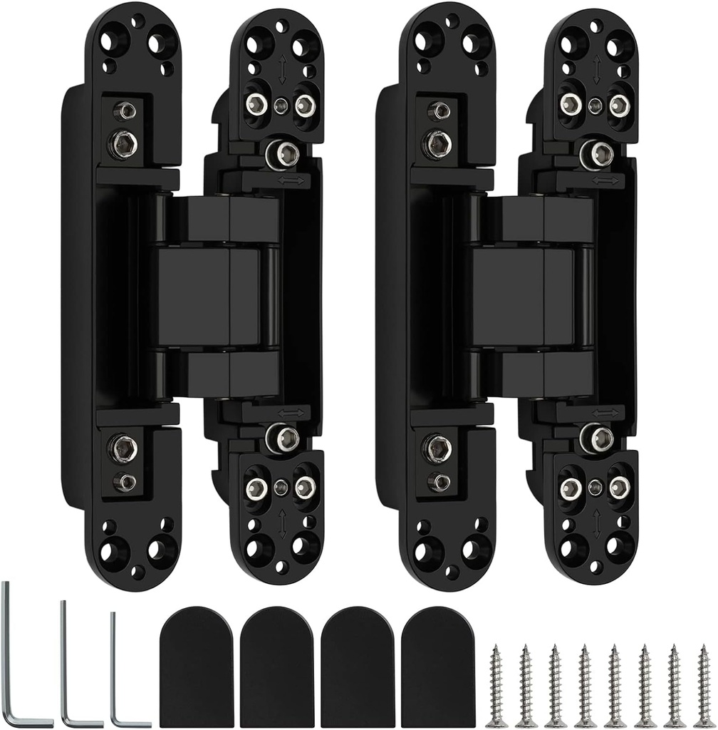 2 Pack, Goldenwarm 7 Inch Hidden Door Hinges Invisible Hinges for Heavy Duty Doors Black Door Hinges Black Hidden Hinges Hidden Door Hardware