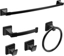 Bathroom Hardware Set Matte Black Wall Mounted Bathroom Towel Bar Set Hardware Accessories Set 5 Pieces Includes 18 Inch Towel Bar, Towel Ring, 2 Robe Towel Hooks, Toilet Paper Holder