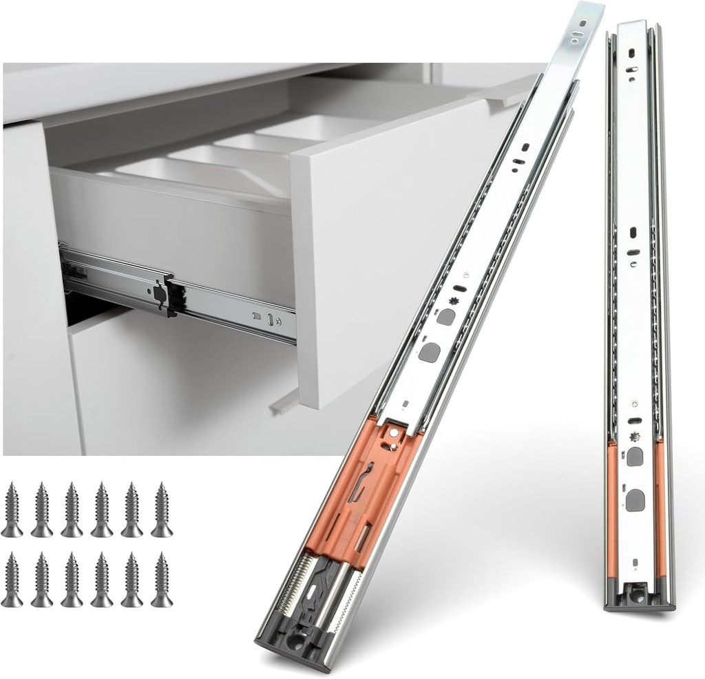 LONTAN 18 Inch Soft Close Push to Open Drawer Slides, Heavy Duty Full Extension Drawer Slides with 100 LB Capacity, Metal Ball Bearing Dresser and Cabinet Drawer Slides (6 Pair)