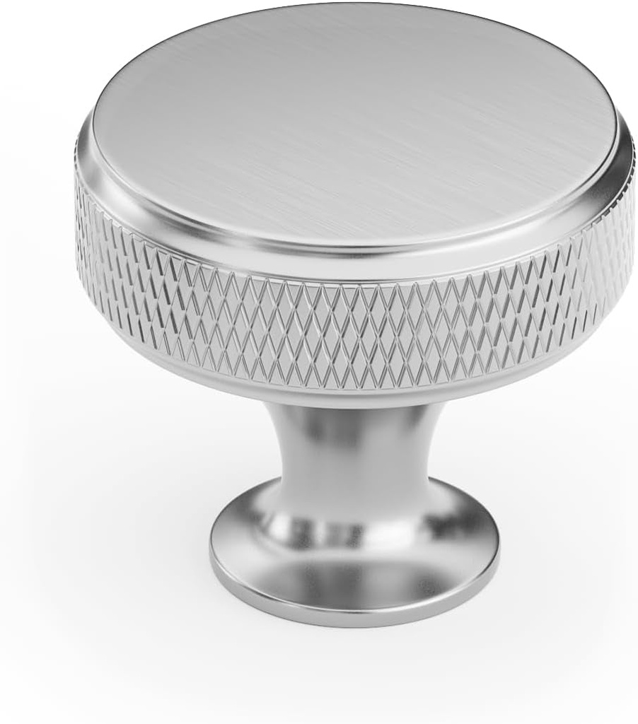 Rergy 10 Pack Knurled Brushed Nickel Cabinet Knobs Satin Kitchen Cabinet Knobs, Silver Drawer Knobs for Dresser Cupboard round Knobs Cabinet Hardware