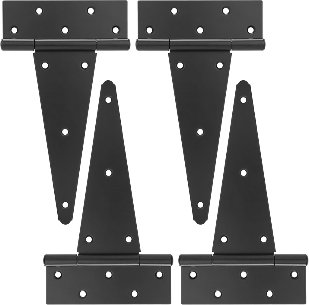 10" T-Strap Shed Door Hinges 4Pcs, Heavy Duty Black Tee Hings for Wooden Fence Gate, Outdoor T Hinges Barn Door Gate Hinges Hardware, Wrought Hinges Hardware, Thickness 2Mm