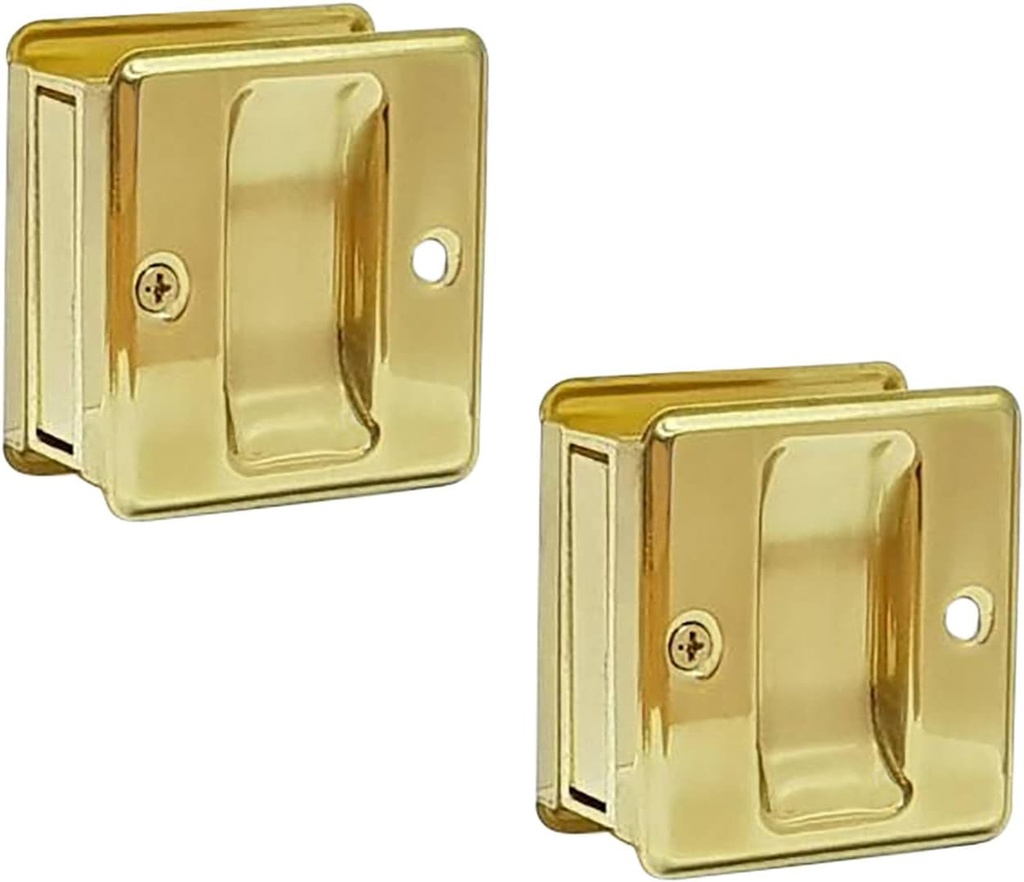 QCAA Solid Brass Sliding Door Pull Door Pocket, Polished Brass, Made in Taiwan, 2 Pack