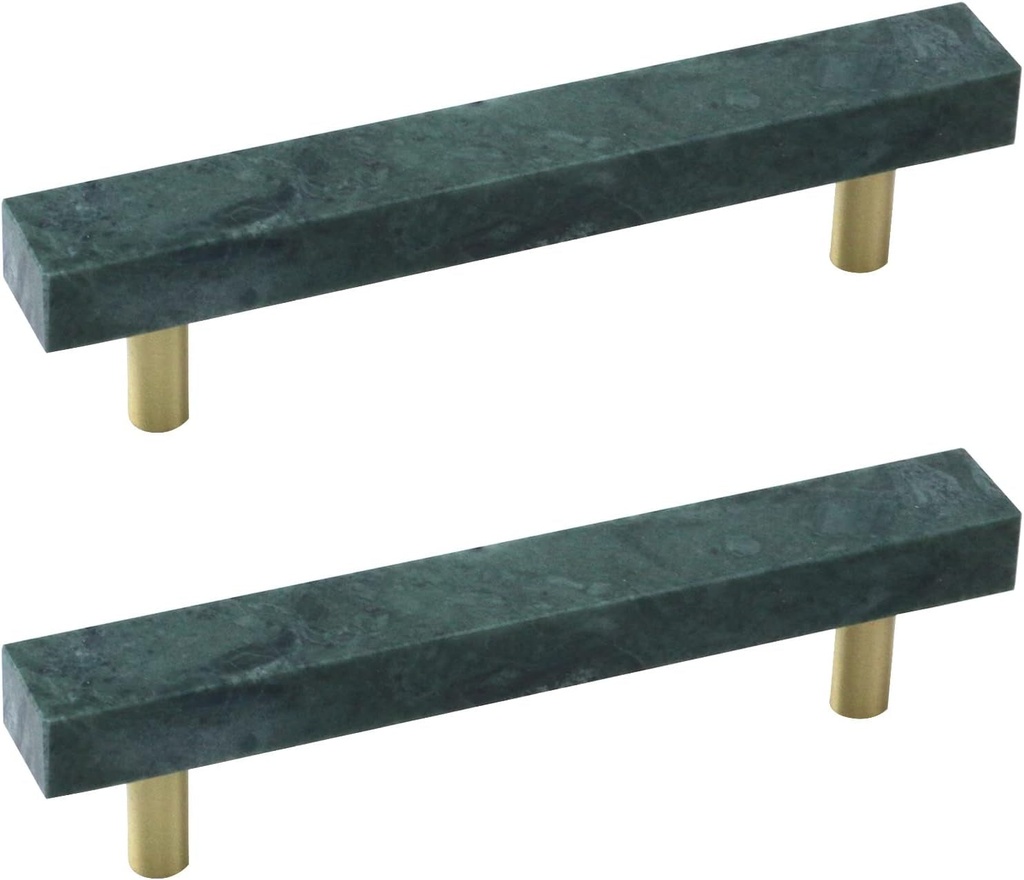 Woogim 2PCS Green 5" Square Cabinet Furniture Hardware Cabinet Pulls Green Marble Brass Drawer Handles for Kitchen Bathroom Bedroom 3.78" Hole Distance